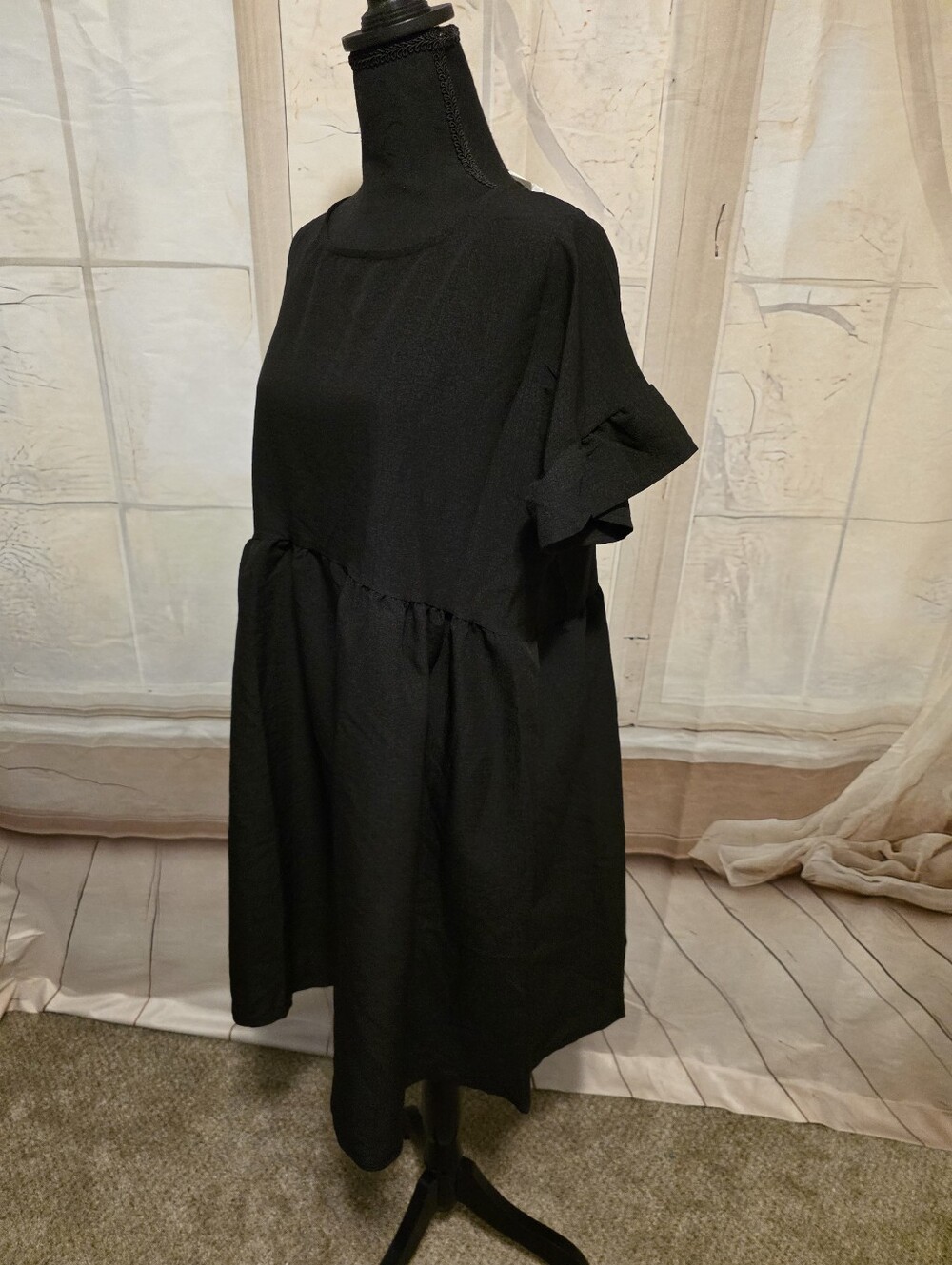 Kohl's Black Short-Sleeve Mini Babydoll Dress - Picture 2 of 7